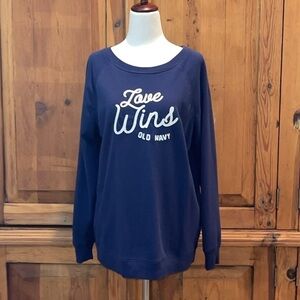 Love Wins Embroidered Blue & White Sweatshirt Sz. S